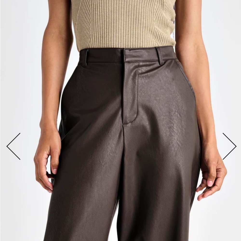 Splendid Womens Brown Faux Leather Vegan Wide Leg Ankle Pants Trousers NWT - Picture 4 of 7